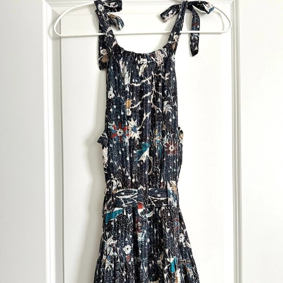 ULLA JOHNSON Mariam Floral Tie-Strap Sleeveless Midi Dress in Navy Multi Size 2 - Picture 5 of 12